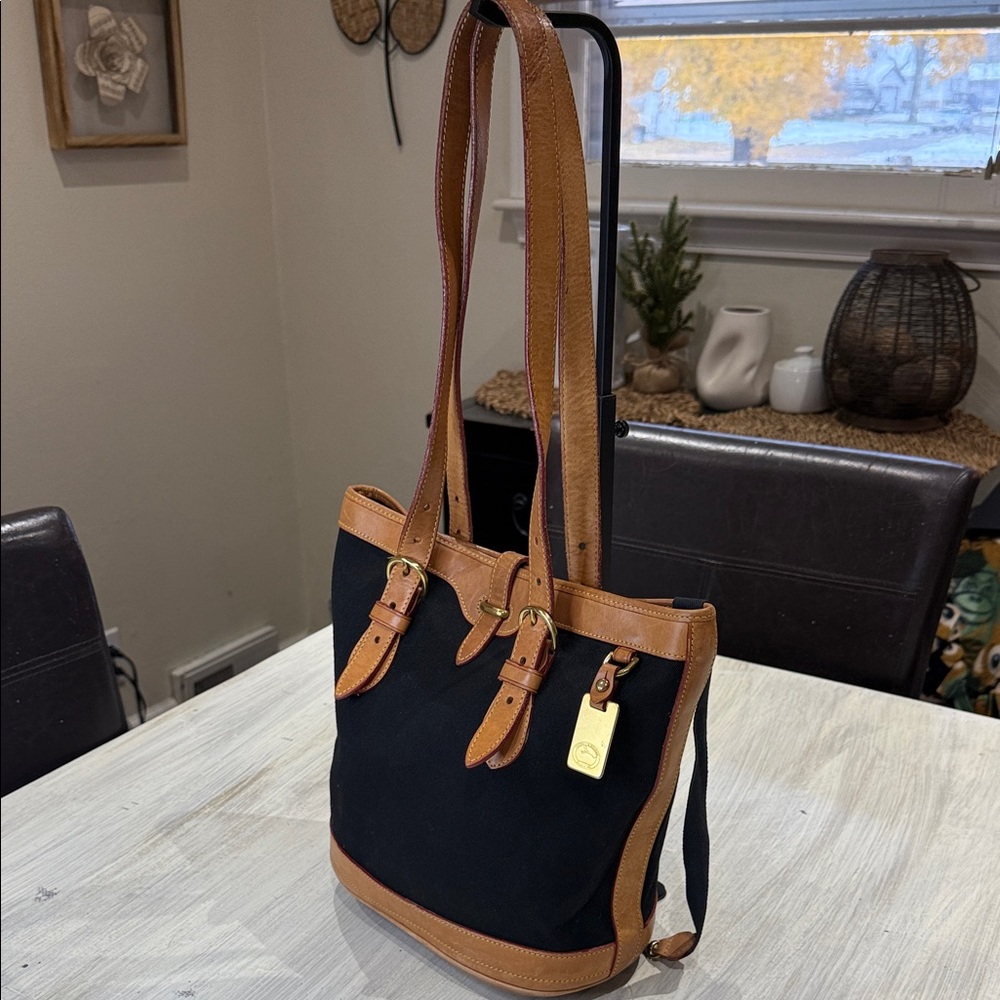 Dooney & Bourke Black and Brown Leather Trim Tote